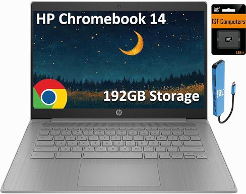 HP Chromebook 14 LAPTOP (14 "HD ، Intel 4-Core Celeron N4120 ، RAM 4GB ، 64GB SSD ، UHD Graphics 600) للمنزل والطالب ، الوزن الخفيف وعمر البطارية 14 ساعة ، كاميرا الويب ، Wi-Fi ، IST ، Envy ، Gray in Kuwait