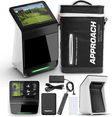 Garmin Neakping R50 Premium Golf Laffic Monitor & Simulator Bundle - Ball & Club Metrics ، شاشة ملونة مقاس 10 بوصات مع CASE ، ومرسل HDMI اللاسلكي ، و 25 قدمًا 4K HDMI كابل ، ومزيد in Saudi Arabia