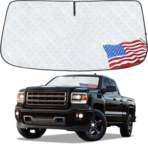 Windshield Sun Shade,Foldable Front Window Sun Shade for 2007-2013 Chevrolet Silverado/GMC Sierra 1500 07-14 Chevrolet Silverado/GMC Sierra 2500HD/3500HD-Upgraded 6mm 240T Material(59" X 28") in Saudi Arabia