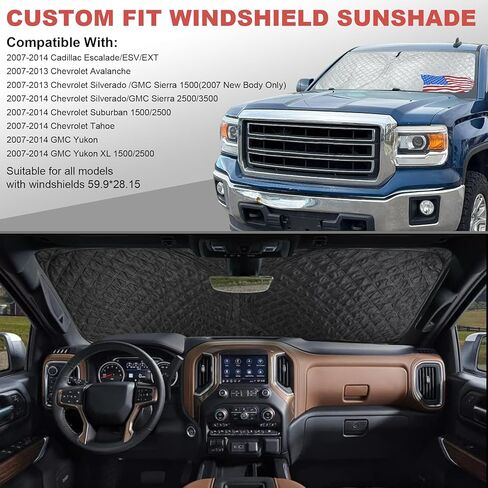 Windshield Sun Shade,Foldable Front Window Sun Shade for 2007-2013 Chevrolet Silverado/GMC Sierra 1500 07-14 Chevrolet Silverado/GMC Sierra 2500HD/3500HD-Upgraded 6mm 240T Material(59" X 28") in Saudi Arabia