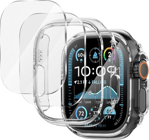 Suoman 2+2-Pack for Apple Watch 49mm Case + Privacy Tempered Glass Screen Protector, [Anti-Peeping] [with Auto Alignment Tool Kit]+ Hard PC Protective Cover for iWatch Ultra/Ultra 2 49mm -Black in Saudi Arabia