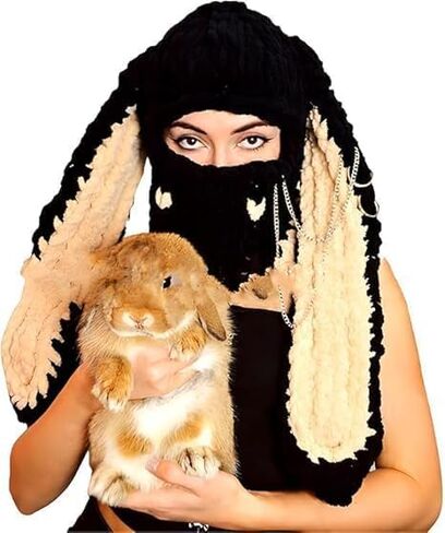 New Bunny Hat Contains Neck Gaiters and MasksWool Long Ear Mask Headwear Bunny Ear Beanie Bunny Ear Hat in Saudi Arabia