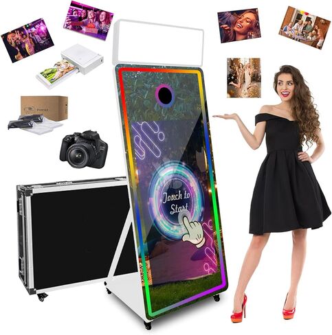65in Portable Magic Mirror Photo Booth,43in Touch Screen Mirror Photo Booth with Square Light and RGB Light,Selfie Photo Booth with Flight Case (Black, 65 inch(43''Screen)) in Saudi Arabia
