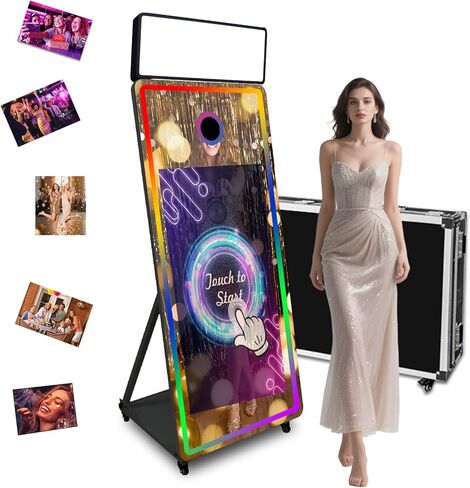 65in Portable Magic Mirror Photo Booth,43in Touch Screen Mirror Photo Booth with Square Light and RGB Light,Selfie Photo Booth with Flight Case (Black, 65 inch(43''Screen)) in Saudi Arabia