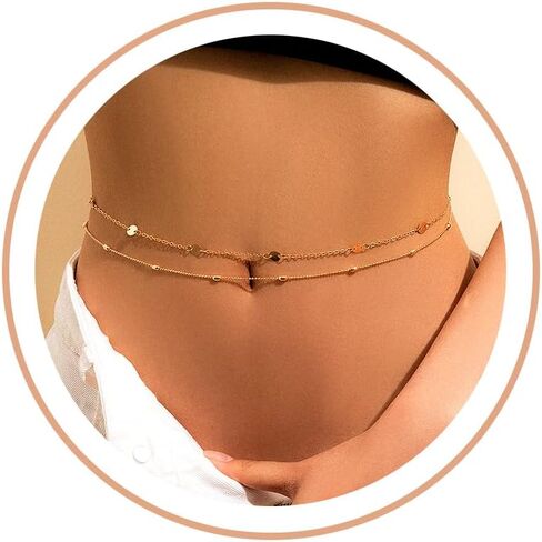 Honsny 2PCS 25.5-43.5Inch 18K Gold Plated Waist Chain Pearl Belly Body Chain Layered Sexy Bikini Body Chain Jewelry for Women in Saudi Arabia