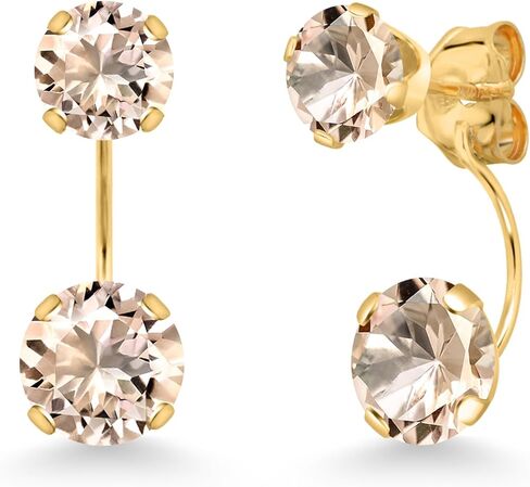 أقراط دائرية من الذهب الأصفر عيار 14 قيراط من Gem Stone King على شكل خوخ مورجانيت مزدوجة قطرة 2 حجر للنساء (2.00 قيراط، حجر ميلاد الأحجار الكريمة، دائري 6 مم و5 مم) in Kuwait