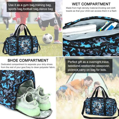 Kids Overnight Duffle Luminous Sport Gym Gag with Shoe Compartment & Wet Pocket Small Sleepover bag Carry on Weekender Travel Tote for Kids Boys Girls in Saudi Arabia
