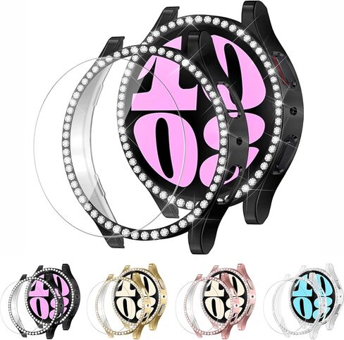 [2+2pack bling diamond case for samsung galaxy watch 8 شاشة واقي شاشة 40 مم نساء ، glitter rhinestone protraction pc coves for galaxy watch 8 case 40mm cover accessories in Saudi Arabia