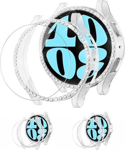 [2+2Pack Bling Diamond Case for Samsung Galaxy Watch 8 Screen Protector 40mm Women, Glitter Rhinestone Protective Hard PC Bumper Covers for Galaxy Watch 8 Case 40mm Cover Accessories in Saudi Arabia