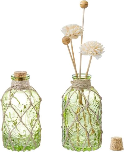 MyGift Vintage Design Embossed Fleur De Lis Clear Glass Bottles with Cork Lid, Apothecary Flower Bud Vases, Set of 6 in Saudi Arabia