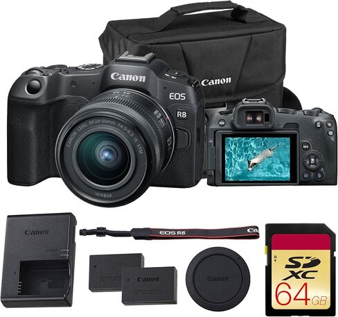 Canon EOS R8 الكاميرا الكاملة غير المرآة-24.2 ميجابكسل ، فيديو 4K60p ، Pixel AF II ، Wi-Fi ، الجسم خفيف الوزن-الجسم فقط (5803C002) in Saudi Arabia