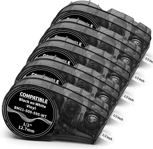 Compatible M21-375-595-WT All-Weather Vinyl Brady Label Tape 3/8 Inch, Black on White Vinyl Cartridge, Use for BMP21-PLUS,BMP21-LAB,BMP21,IDPAL,LABPAL Label Printer,0.375" Width,21'Length,3-Pack in Kuwait