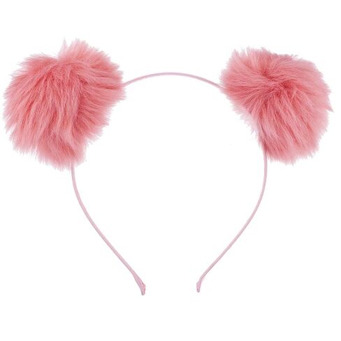 Lux Accessories Black Faux Fur Pom Pom Ball Cat Ear Panda Costume Puff Headband in Saudi Arabia