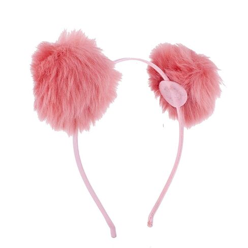 Lux Accessories Black Faux Fur Pom Pom Ball Cat Ear Panda Costume Puff Headband in Saudi Arabia
