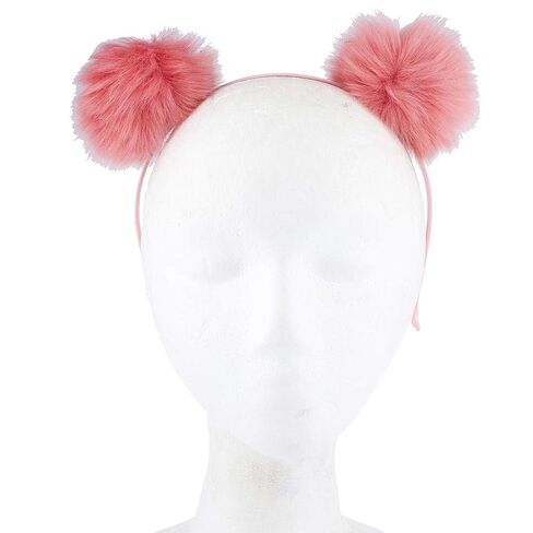 Lux Accessories Black Faux Fur Pom Pom Ball Cat Ear Panda Costume Puff Headband in Saudi Arabia