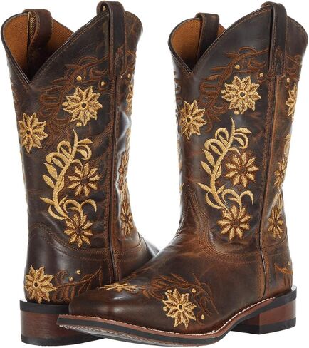 Laredo Women's Brown Secret Garden Floral Embroidered Pull-On Cowgirl Boot 5822 in Saudi Arabia