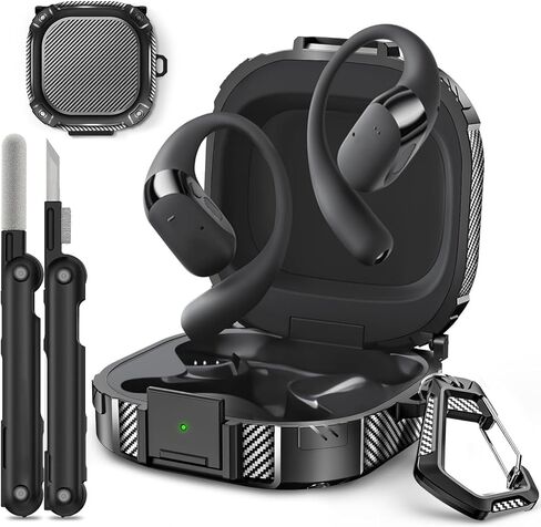 for SHOKZ OpenFit 2 Case 【with Secure Lock】, Shock Protective Hard Shell Case Compatible with SHOKZ OpenFit 2 Open-Ear Headphones Case Cover with Keychain & Cleaning Kit, Black in Kuwait