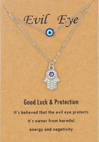 Baydurcan Dainty Evil Eye Necklace وقلادة همسة قلادة يد تركية زرقاء العين قلادة 3 قطع مجوهرات حماية محظوظة هدية للنساء والفتيات in Kuwait