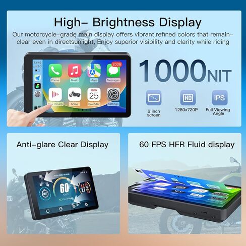 Carabc DB601 لـ BMW Motorcycles Touchcreen ، شاشة التوصيل والتشغيل الذكية ، دعم CarPlay/Android Auto ، IP68 مقاوم للماء ، 60 إطارًا في الثانية ، GPS المدمج ، قراءة البيانات in Kuwait