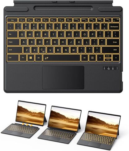 TECURS Bluetooth Keyboard for Surface Pro 7/7+/6/5/4/3 (12.3 inch), Wireless Bluetooth Connection 7-Colors Backlight Keyboard Type Cover, Touchpad, Sleep/Wake Function, Rechargeable Ultra-Thin Design in Saudi Arabia