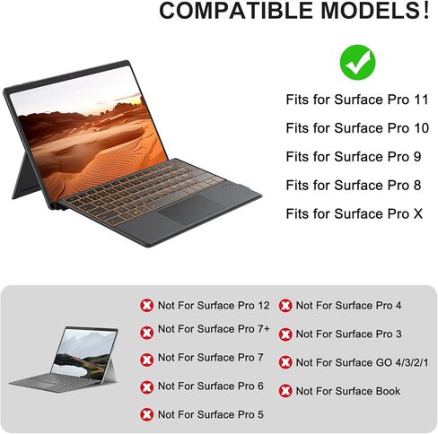 TECURS Bluetooth Keyboard for Surface Pro 7/7+/6/5/4/3 (12.3 inch), Wireless Bluetooth Connection 7-Colors Backlight Keyboard Type Cover, Touchpad, Sleep/Wake Function, Rechargeable Ultra-Thin Design in Saudi Arabia