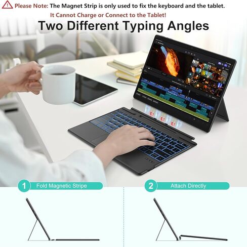 TECURS Bluetooth Keyboard for Surface Pro 7/7+/6/5/4/3 (12.3 inch), Wireless Bluetooth Connection 7-Colors Backlight Keyboard Type Cover, Touchpad, Sleep/Wake Function, Rechargeable Ultra-Thin Design in Saudi Arabia