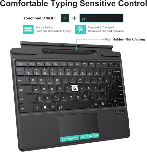 TECURS Bluetooth Keyboard for Surface Pro 7/7+/6/5/4/3 (12.3 inch), Wireless Bluetooth Connection 7-Colors Backlight Keyboard Type Cover, Touchpad, Sleep/Wake Function, Rechargeable Ultra-Thin Design in Saudi Arabia