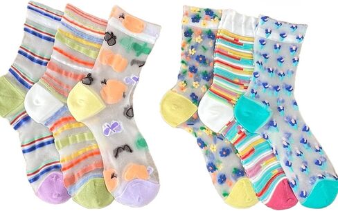 8 أزواج النساء الأزهار شير جورب مطاطا انظر من خلال الجوارب الصيف رقيقة شبكة الدانتيل الجاكار الجوارب Cottagecore اكسسوارات in Kuwait