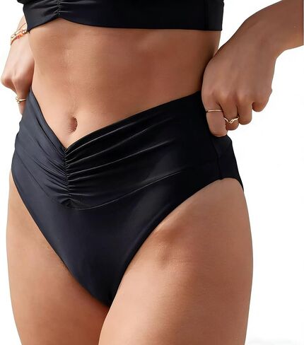 Zohamung Mid Rise String Bathing Suit Tie Side Hipster Ruched Swimwear Bikini Bottoms in Saudi Arabia