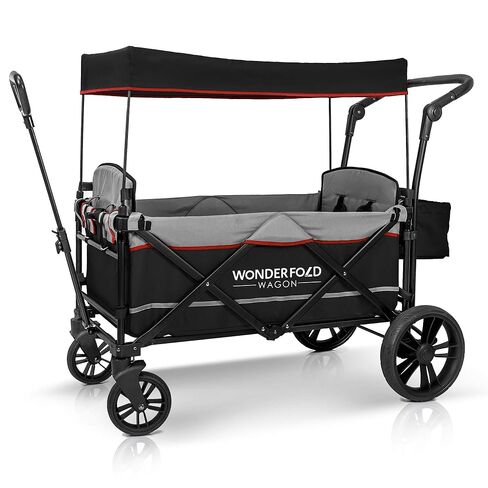 WONDERFOLD X2 Push & Pull Stroller Wagon (2 Seater) - Collapsible Wagon Stroller with 5-Point Seatbelt Harnesses, Push & Pull Handles & Removable Sun Canopy, Pitch Black in Saudi Arabia