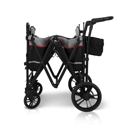 WONDERFOLD X2 Push & Pull Stroller Wagon (2 Seater) - Collapsible Wagon Stroller with 5-Point Seatbelt Harnesses, Push & Pull Handles & Removable Sun Canopy, Pitch Black in Saudi Arabia