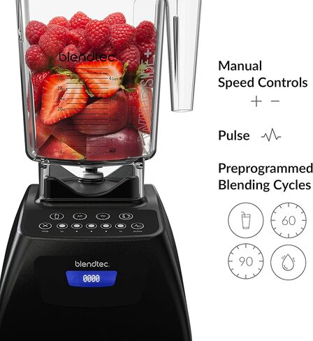 خلاط Blendtec Classic 575 - وعاء WildSide+ (90 أونصة) - قوة احترافية - تنظيف ذاتي - 4 دورات مبرمجة مسبقًا - 5 سرعات - أسود in Saudi Arabia
