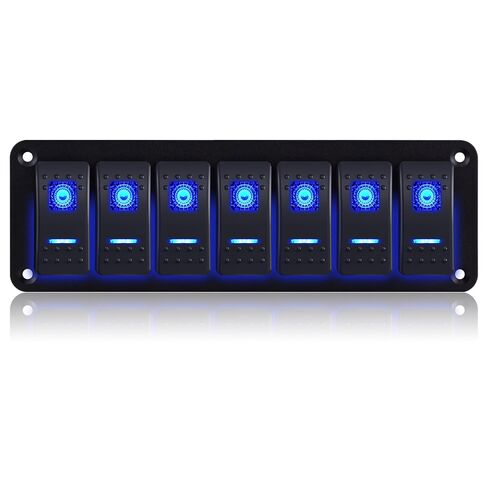 Rocker Switch Panel Aluminum Waterproof 12V/24V Toggle Switch Panel, On-Off Car Boat Switch, Pre-Wired Switch Panel for Marine Boat Automotive Car RV Truck Vehicles Blue Light (2 Gang) in Saudi Arabia