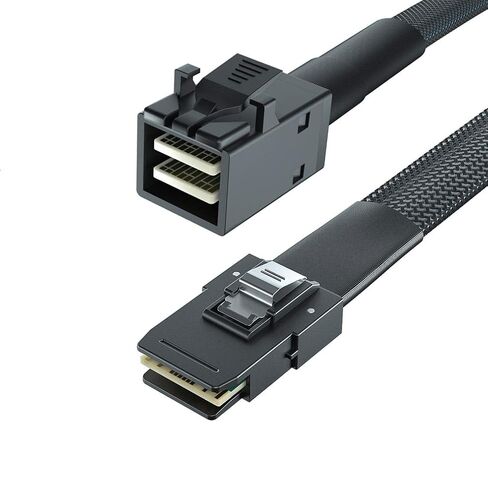 H!Fiber.com 12G كابل داخلي Mini SAS HD SFF-8643 إلى SFF-8643، زاوية مستقيمة إلى اليمين، 0.5 متر، 36 دبوس، مع نطاق جانبي، 100 أوم، دعم RAID، وحدة تحكم PCIE، مرن، 0.5 متر (1.6 قدم) ) in Kuwait