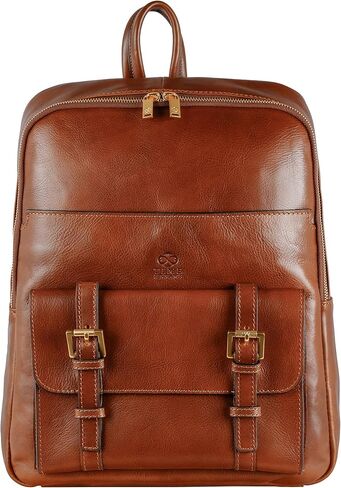 Time Resistance Leather Backpack for Men and Women - Laptop Bag up to 15" - Cognac Brown Business Rucksack in Kuwait