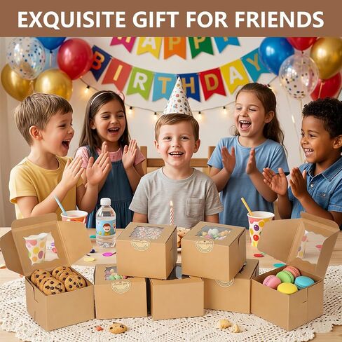 TAOUNOA 80 Pack Bakery Boxes with Window, Christmas Cookie Boxes 4x4x2.5 Inches Kraft Paper Mini Cake Boxes Holiday Cupcake Boxes for Gift Giving for Strawberries Cupcakes Pastry Dessert, Brown in Saudi Arabia