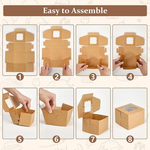 TAOUNOA 80 Pack Bakery Boxes with Window, Christmas Cookie Boxes 4x4x2.5 Inches Kraft Paper Mini Cake Boxes Holiday Cupcake Boxes for Gift Giving for Strawberries Cupcakes Pastry Dessert, Brown in Saudi Arabia