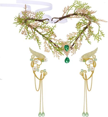 SWEETV Fairy Flower Leaf Crowns for Women Elven Princess Tiara Elf Headpiece for Cosplay Halloween Costume Photoshoot Wedding in Saudi Arabia