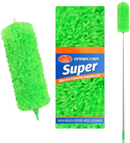 Microfiber Duster with Extension Pole,Washable Bendable Head Ceiling Fan Duster,15-100 inch Wet or Dry Dust Collect Telescoping Dusters for Cleaning Ceiling Fan,High Ceiling,Keyboard,Furniture,Cars in Kuwait
