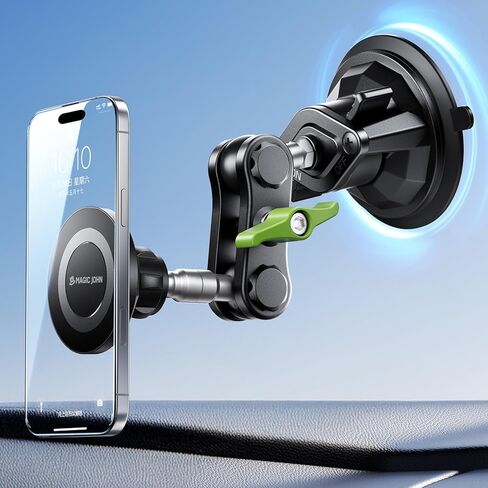MAGIC JOHN Magnetic Car Phone Holder, Windshield Metal Suction Cup Mount | 360 Degree Rotatable, Strong Suction & Magnetic Force, Solid Metal Frame, Easy Installation in Saudi Arabia