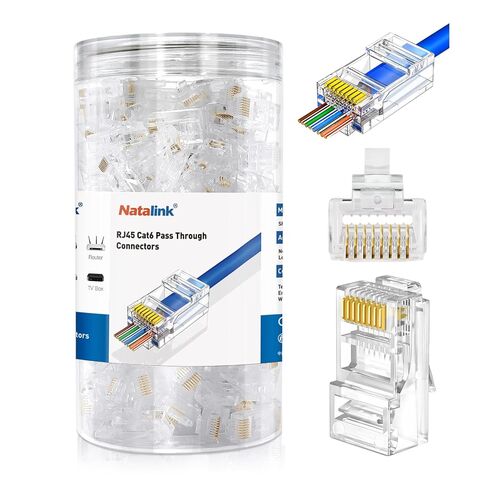CAT 6 RJ45 تمرير عبر موصل 200 عبوة ، Ethernet RJ45 الموصلات CAT6 RJ45 مقابس معيارية لكابل UTP الصلب أو تقطعت بهم السبل in Kuwait