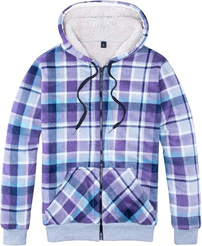 ZENTHACE Women's Sherpa Lined Zip Up Hooded Plaid Shirt Jac Sweater Jacket in Saudi Arabia