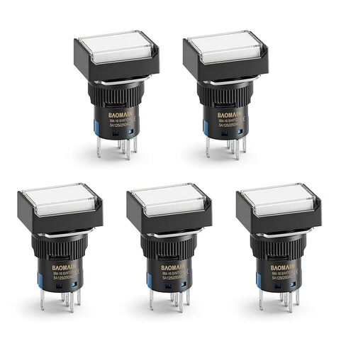 Baomain 5/8 "16 مللي متر مفتاح بـزر دفع لحظة مستطيلة غطاء LED مصباح الضوء الأبيض تيار مستمر 12 فولت SPDT 5 دبوس حزمة من 5 in Kuwait