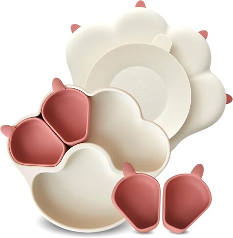MEOWMEOW Divided Silicone Kids Suction Plates Non-Slip Silicon Plates for Baby Toddler Led Weaning Supplies BPA Free Toddler Travel Plate Baby Non-Toxic Kids Plates Platos De Bebe Dry Rose in Saudi Arabia