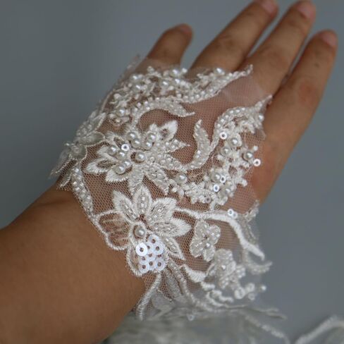 6cm*2yards Luxury Beaded Embroidery Flower lace Appliques for Wedding Dresses Rhinestone Applique Patches Embroidery lace parches ropa (Off White Color)… in Kuwait