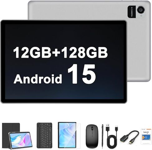 10.1 بوصة Android 15 Tablet ، 12GB+128GB Android Tablet ، بطارية 8000 مللي أمبير في الساعة ، 1280 × 800 شاشة تعمل باللمس ، 5G WiFi/Bluetooth ، حزمة مع حالة ، لوحة مفاتيح ، الماوس والطوب (الرمادي) in Kuwait