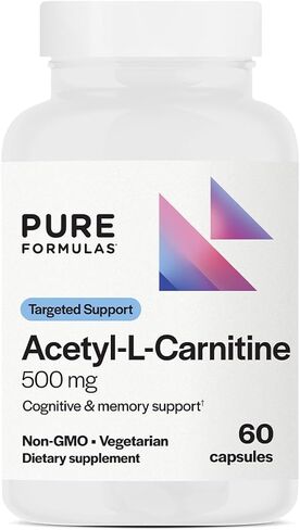 Pure Formulas Acetyl L-Carnitine Cognitive & Memory Support L Carnitine Supplement for Brain, Focus, & Calmness Alcar, 500mg Dairy Free Non-GMO 60 Capsules in Saudi Arabia