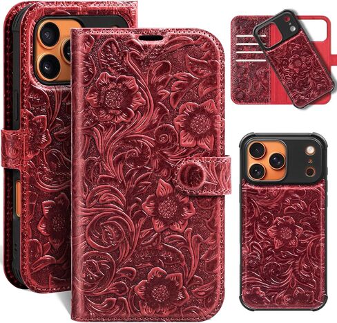 علبة جلدية متوافقة مع iPhone 16 Pro Max Wallet 6.9 "، جلدية حقيقية 2in1 كيكستاند مقاوم للصدمات مغناطيسي ، غطاء ورق فليب مع فتحة بطاقة ، شحن لاسلكي RFID حظر بني in Kuwait