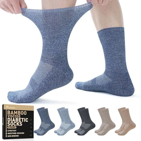 Revosoxs Diabetic Crew Socks for Men and Women,Non-Binding Socks with Seamless Toe,Loose Top Wide Diabetic Socks6-9 9-12(5 Pairs Dark color-L) in Saudi Arabia