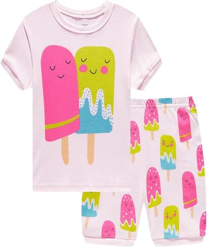 Popshion Girls Pajamas Short Sleeve 100% Cotton Toddlder Clothes Summer Pjs for Girl Sleepwear Kids Short Sets 3-10 Years in Saudi Arabia